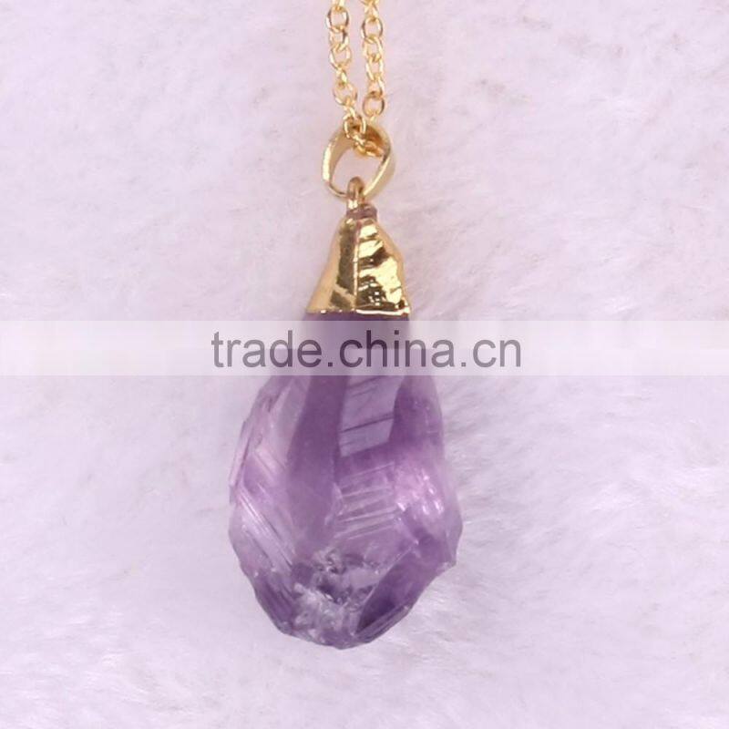 Popular Natural Stone Necklaces For Women Quartz Gem Stone Crystal pendant Necklace--OEM welcome
