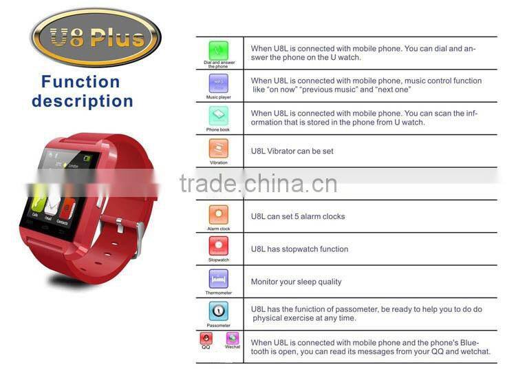 2016 New Bluetooth Smart Watch U8 Plus U Watch for Samsung S4 HTC LG Huawei Android Phone Smartphone Sync Call Remote shutter