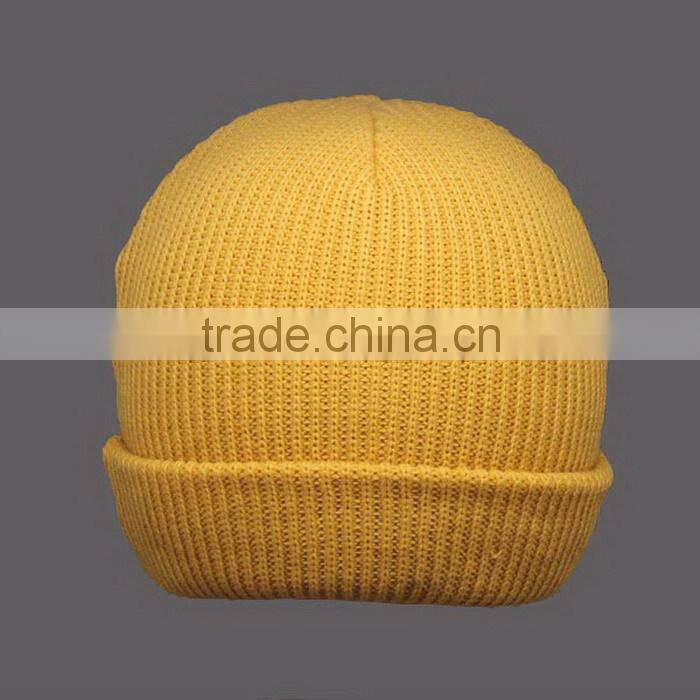 2015 NEW DESIGN BLANK ACRYLIC YELLOW CUFF BEANIE HAT