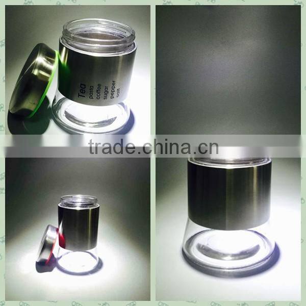 high quality stainless steel glass stortage jar with plastic lid