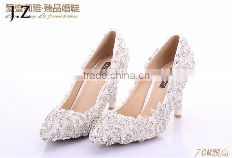 OW24 fashion crystal mid heel wedding shoes, pointed wedding shoes