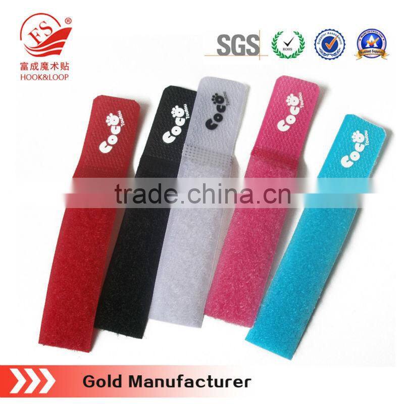 hot sale magic tape cable tie colorful hook and loop battery ties with logo print