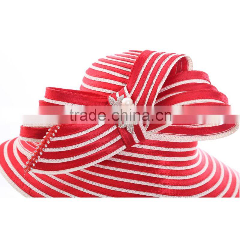 Women Formal Church hat ribbon with red and white color