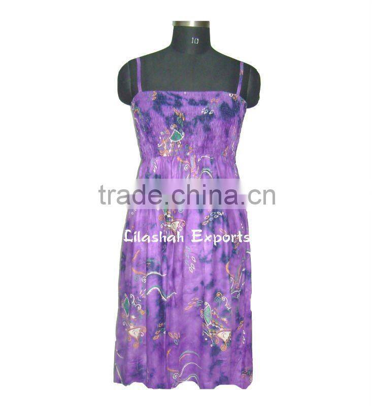 DS2123 Cotton Hand Tie Dye halter neck beachwear dress latest tiered crinkle strap dress ladies dress Women Dresses Printed