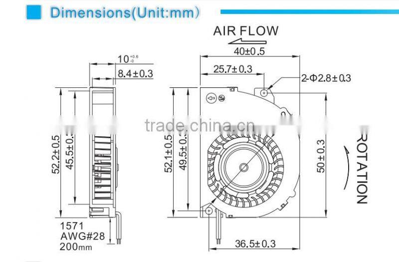 5v/12v/24v 40*52*10mm high-temperature dc blower fan