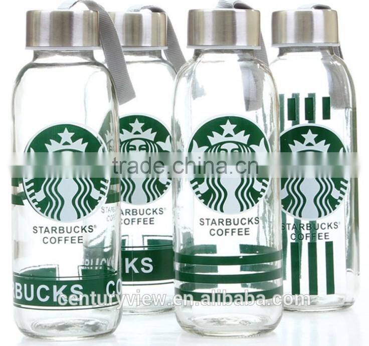 Beautiful design clear borosilicate sport glass water bottle with colored plastic lid