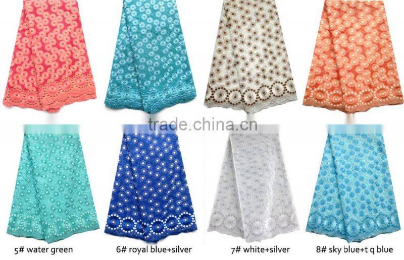 Newest China Factory Supplier Sky Blue Big Lace Fabric African Swiss Cotton Lace