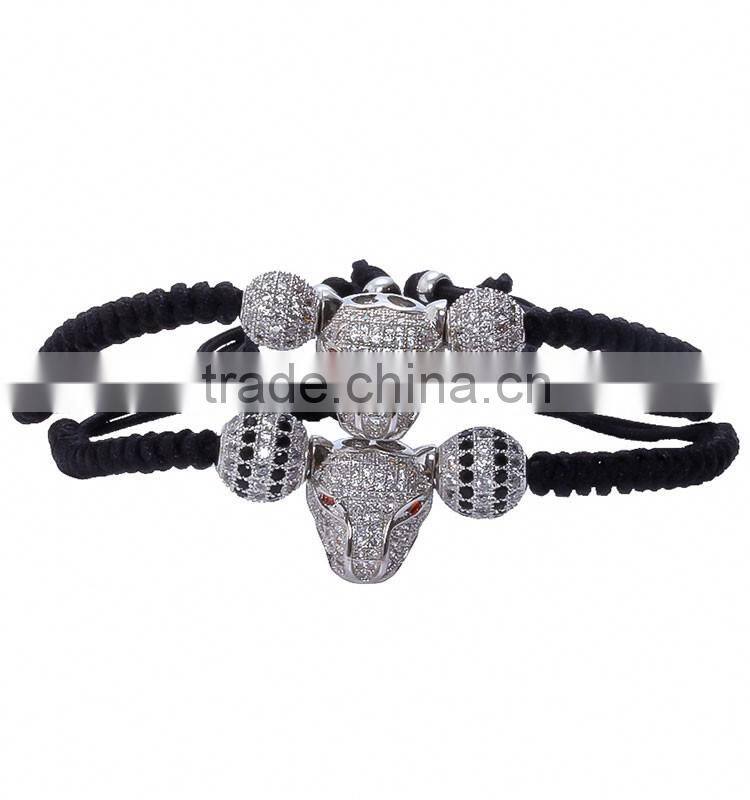 2016 Fashion Shambala Silver Ball Macrame Bracelet Leopard Charm Friendship Woven Bracelets for Men