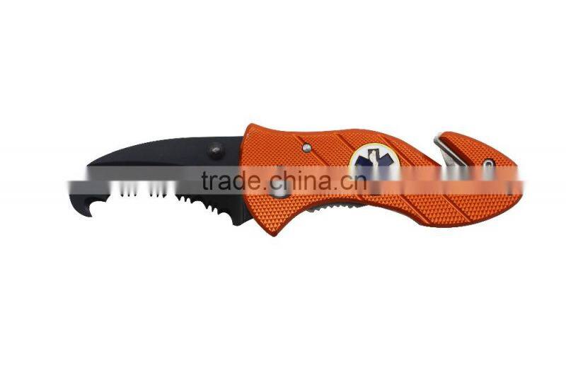 EMT Rescue Pocket Folding Knife with Orange Aluminum Handle