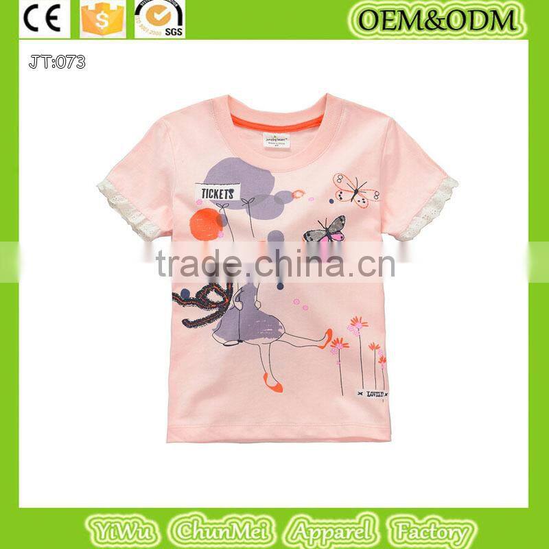 Butterfly t-shirt 100% cotton t shirt Children's t-shirt Pink t-shirt price organic kids baby clothes wholesale