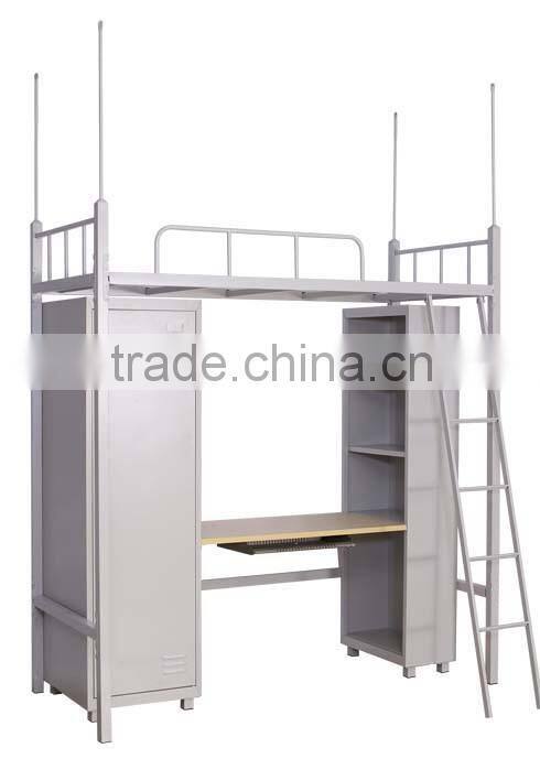 University dormitory furniture metallic single bed with desk and wardrobe supplier
