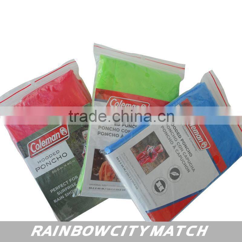 LDPE raincoat with many color and easy carrying packing and very chip price
