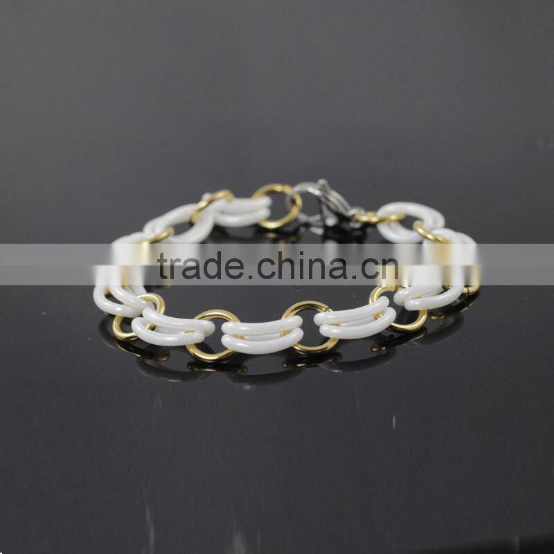 Rose Gold plated jewelry white ceramic CZ stone bracelet couple friendship stainless steel ceramic bracelet custom imitation