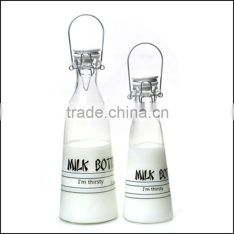 Classic Ceramic Lid and Clip Glass Milk Bottle