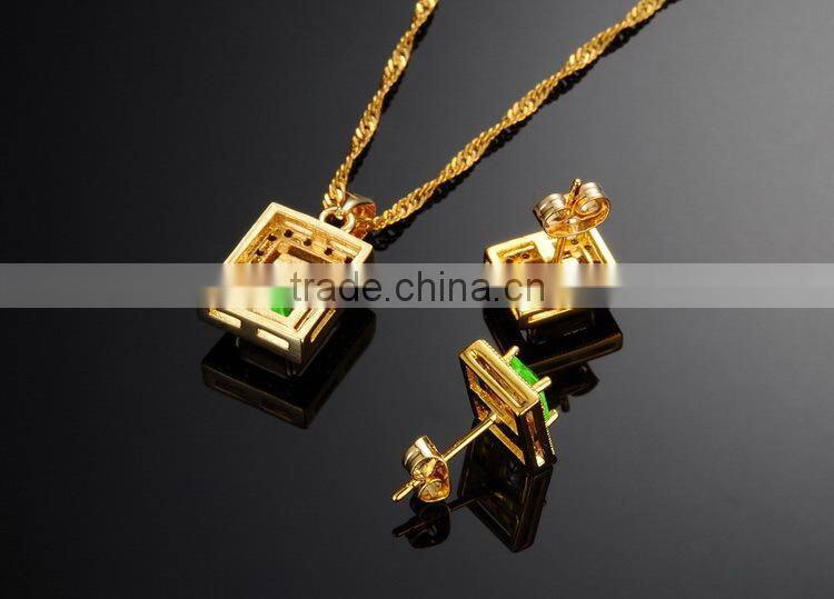 KSTONE 2015 new design 18K gold plated square green big AAA+ cubic zirconia diamond stud earrings for women