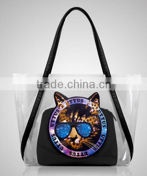 Clear PVC large capacity Tote Bag With glod Webbing Handle Bag,bag in bag