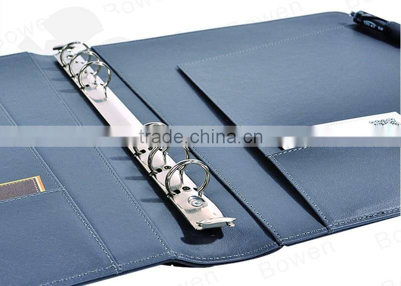 China supplier L shape metal6 ring binder leather file folder,conference folder