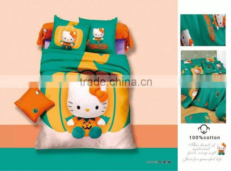 hello kitty children3-4pcs 100% polyester bed sheet pillow cover bedding set