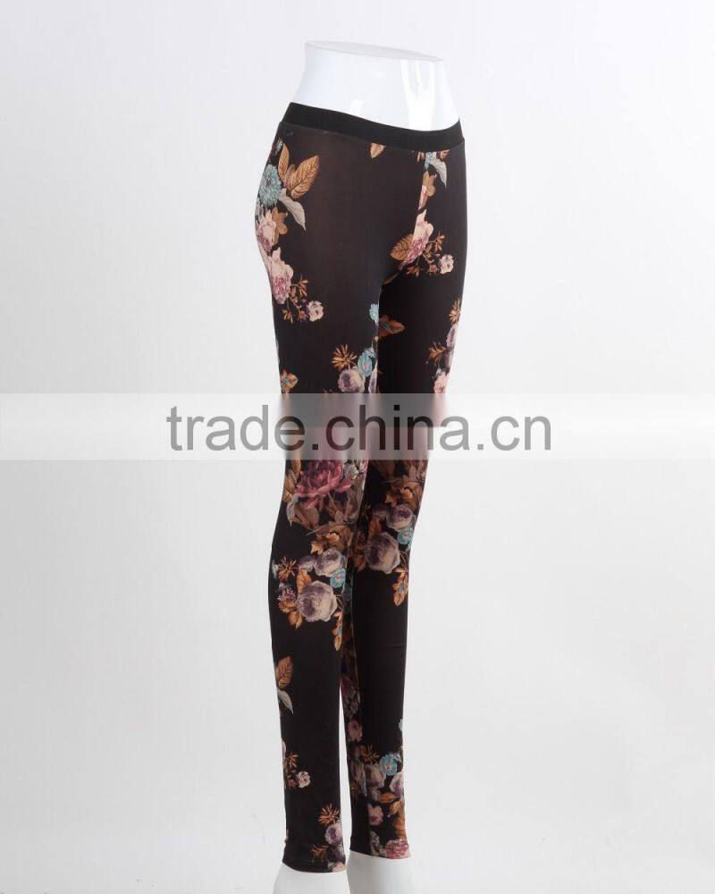 F5W31013 Women Custom Floral Printed Leggings With Stretch Lycra Fabric