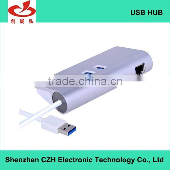Auminum alloy 5 Gbps high speed usb 3.0 3 por hub with 1 RJ 45 Gigabit Ethernet Lan Adapter