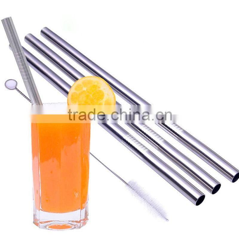 Reusable Straight Drinking Straw, Stainless Steel Beverage Straws with Cleaning Brush for Juice Cocktail Beverage
