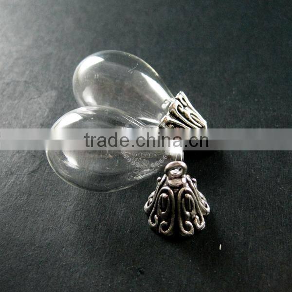 20x30mm vintage style antiqued silver flower cap bail wish vial drop glass bottle pendant DIY supplies 1830060