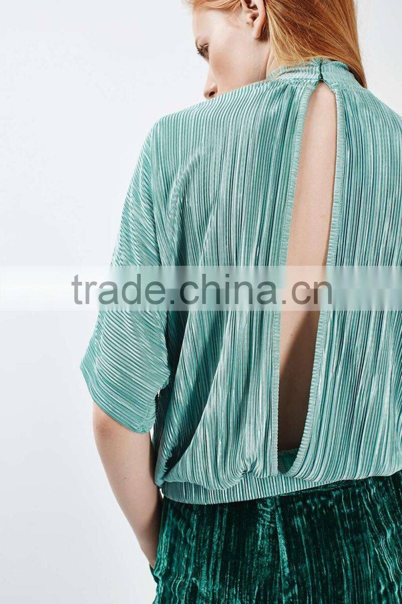 2016 Crinkle Split back women tops , fancy ladies tops latest design custom