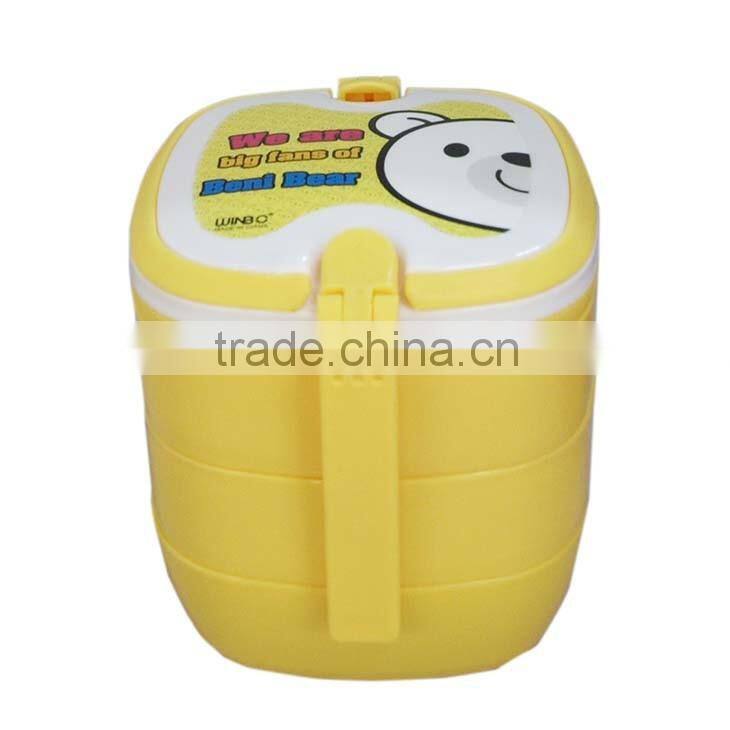 Square shape four layer plastic lunch box with handle,BPA free