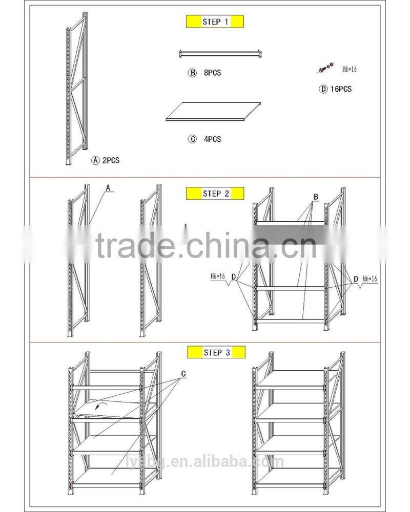 Adjustable shelf knock down light duty metal warehouse rack /shelf