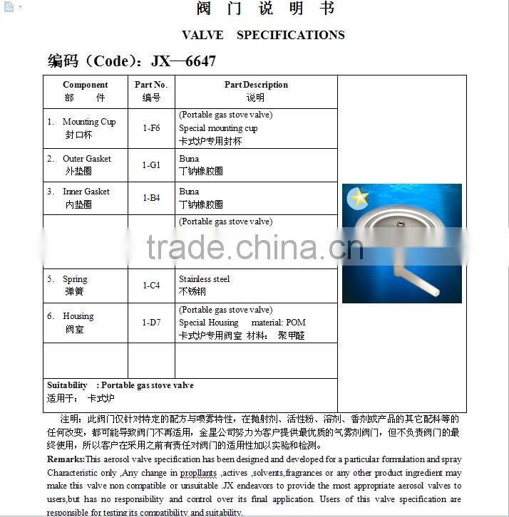 portable gas stove valves for aerosol can