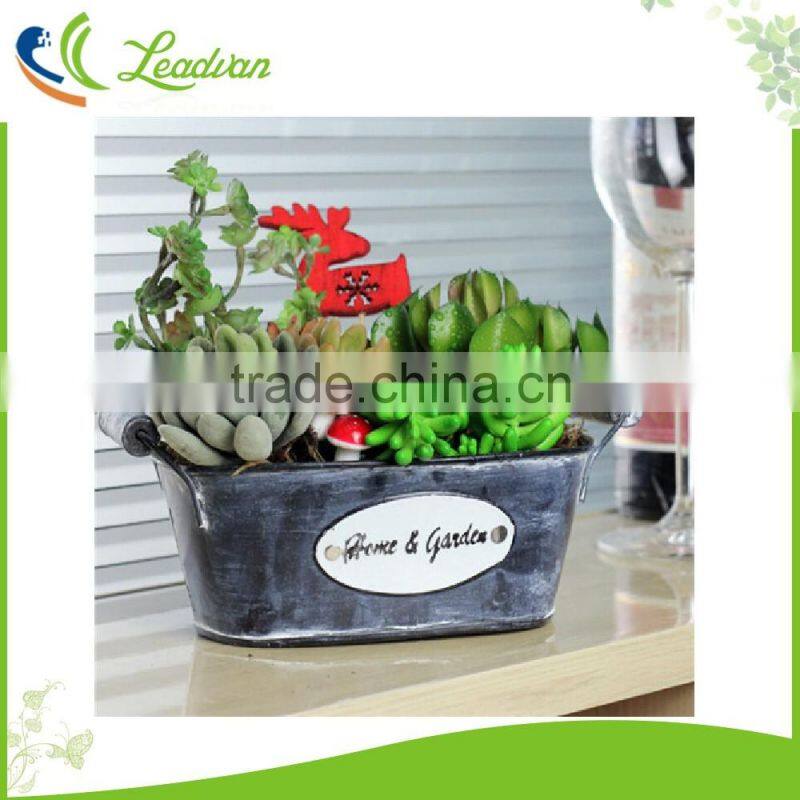 waterproof vintage flower white painting metal oval bucket