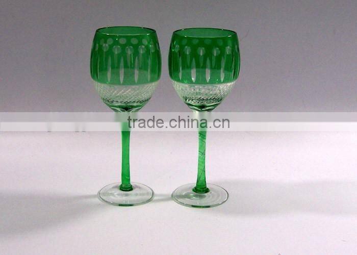 2017 China traditional made overlay etched pink wine glass