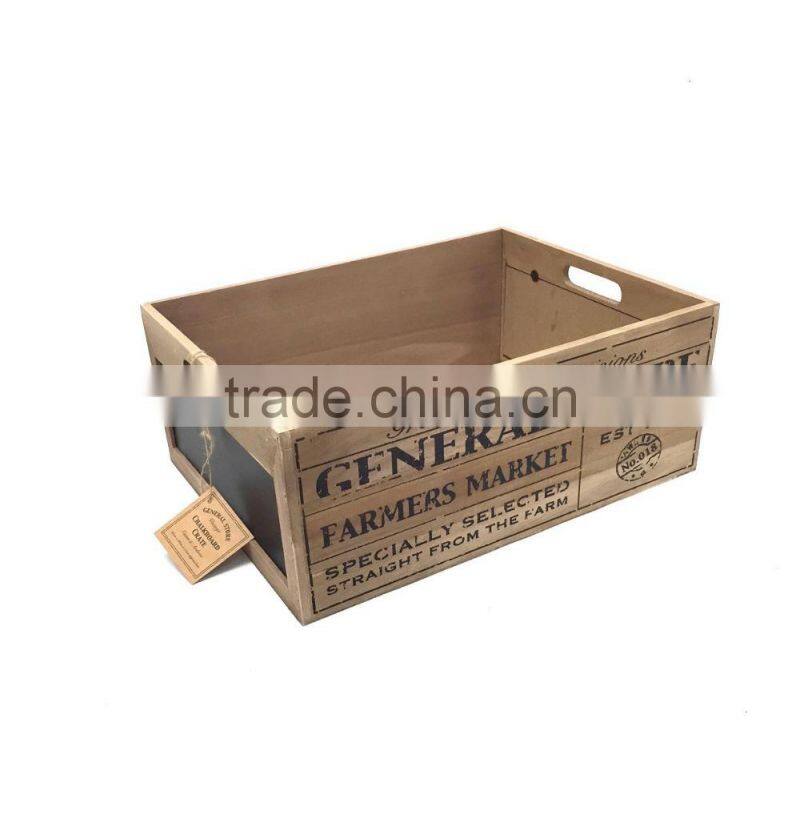 Trade Assurance Burnt Finish Stackable Wooden Display Crates with Chalk Board Blackboard Panel