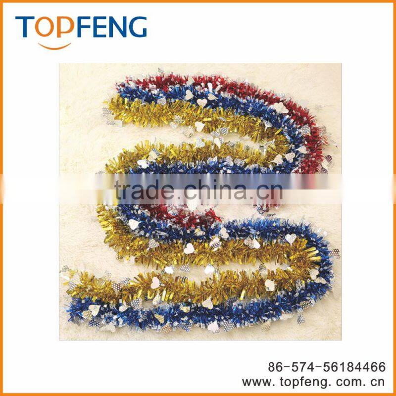 christmas tinsel with heart shape/stage decoration for festival/ornament christmas
