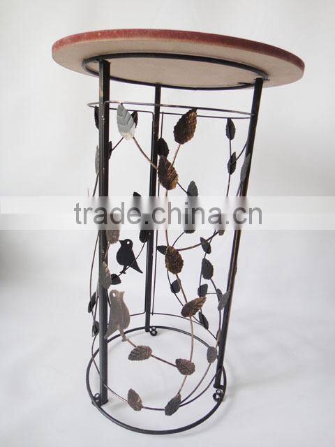 RH-4648 metal circle motif accent end table or wood top bird barrel Round sofa side table