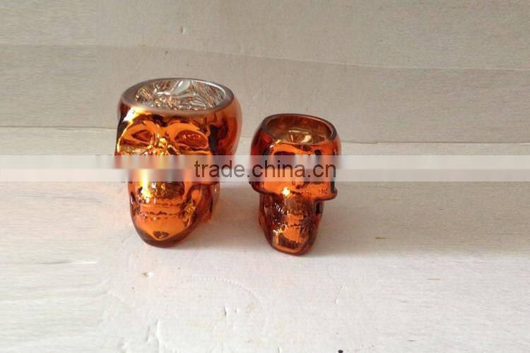 skull head galvanized glass candlestick holder