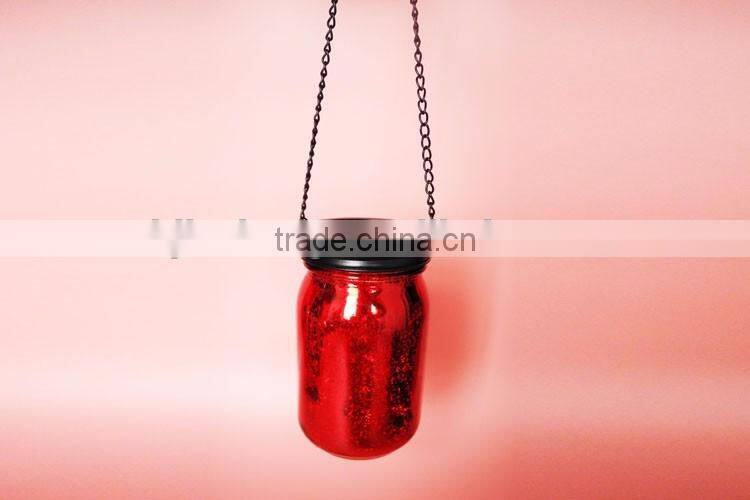 sliver plating glass candle jar with metal lid hanging on christmas tree