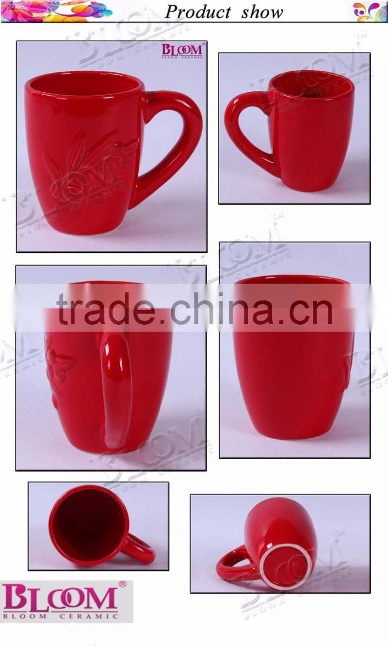 olive branch design red glazed ceramic coffee mug