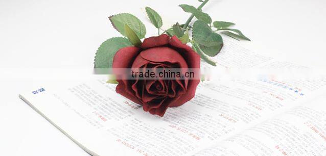 SJ442BZY red artificial single rose flower,fake fabric flowers for sale