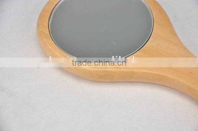 Round mirror with short handle / woden mirror