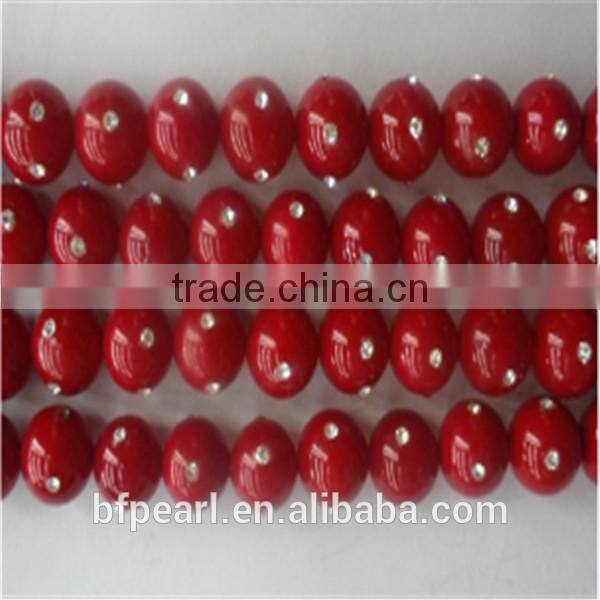 14mm Genuine Pearls Strands Handmade Shell Pearls Jewelry with 4 Crystal Beads