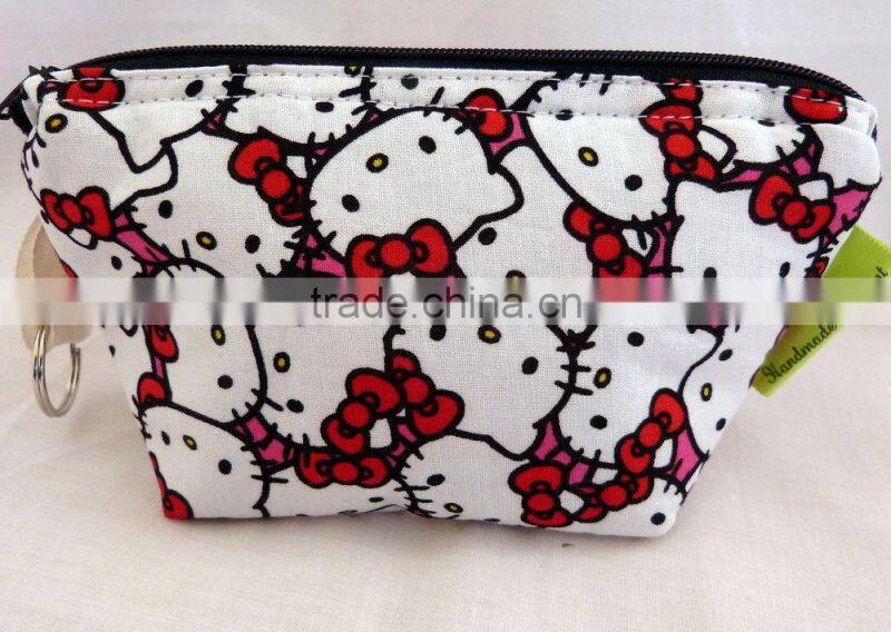 Cute ketty cat wash bags/fashion cotton cat cosmetic bags / Recycled pink makeup handbags