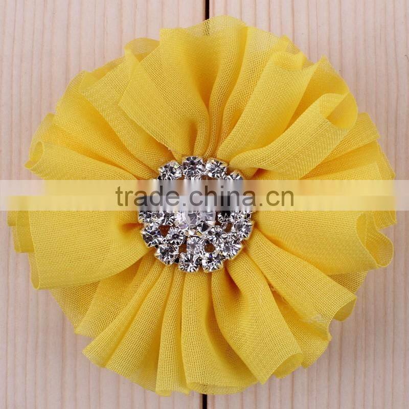 fabric chiffon flower clip with rhinestone center for kids hair accessories