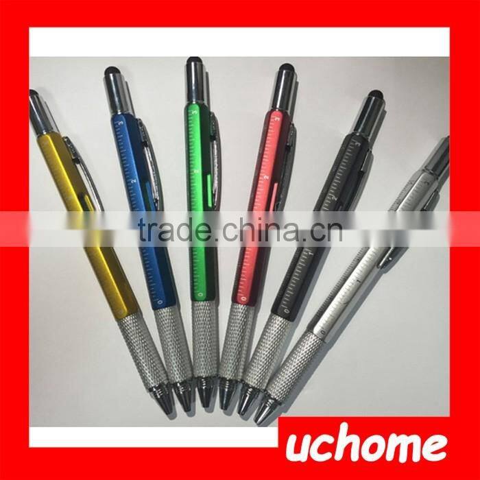 UCHOME 2017 Popular multi function 5 In 1 Gradienter touch stylus screwdriver ruler ballpoint multi tool pen