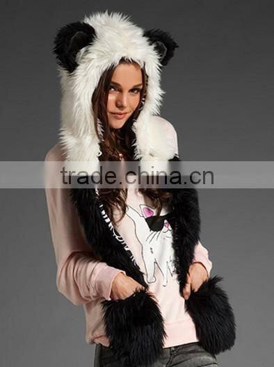 wholesale Europe and USA winter female faux rabbit fur animal hat togther with scarf