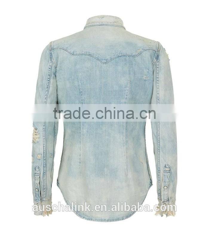 ladies twin chest pocket fashion cotton jeans shirt OEM service