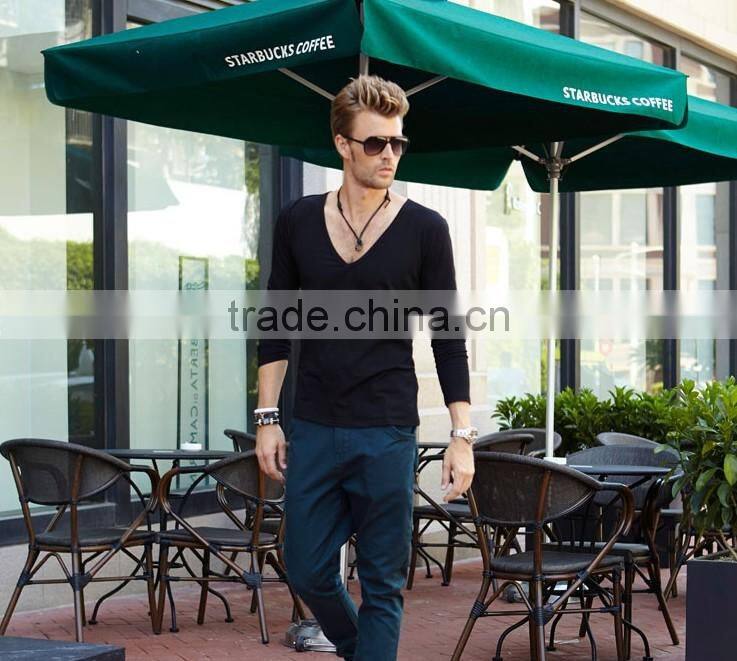 Custom 100% cotton black basics v-neck t-shirt for man