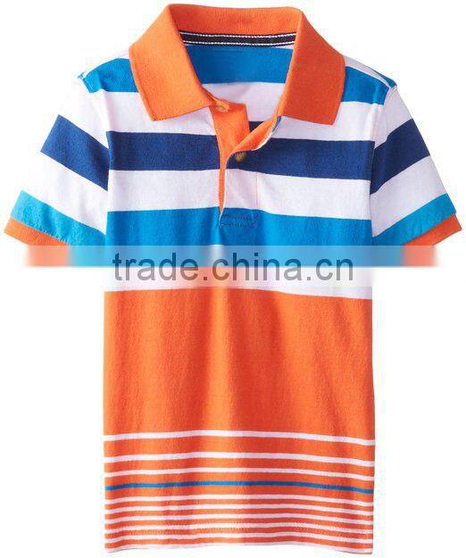 2015 latest design stripe printing fancy boys child cloths with polo collar
