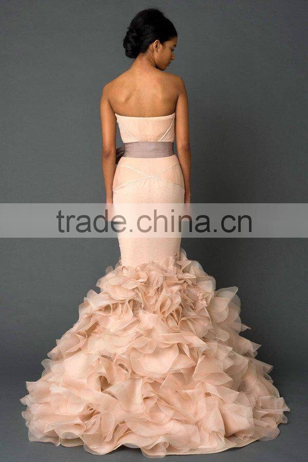 pink bridesmaid gown in backless