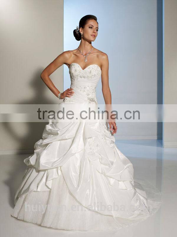new high quality sleeveless ball gown taffeta white wedding dress